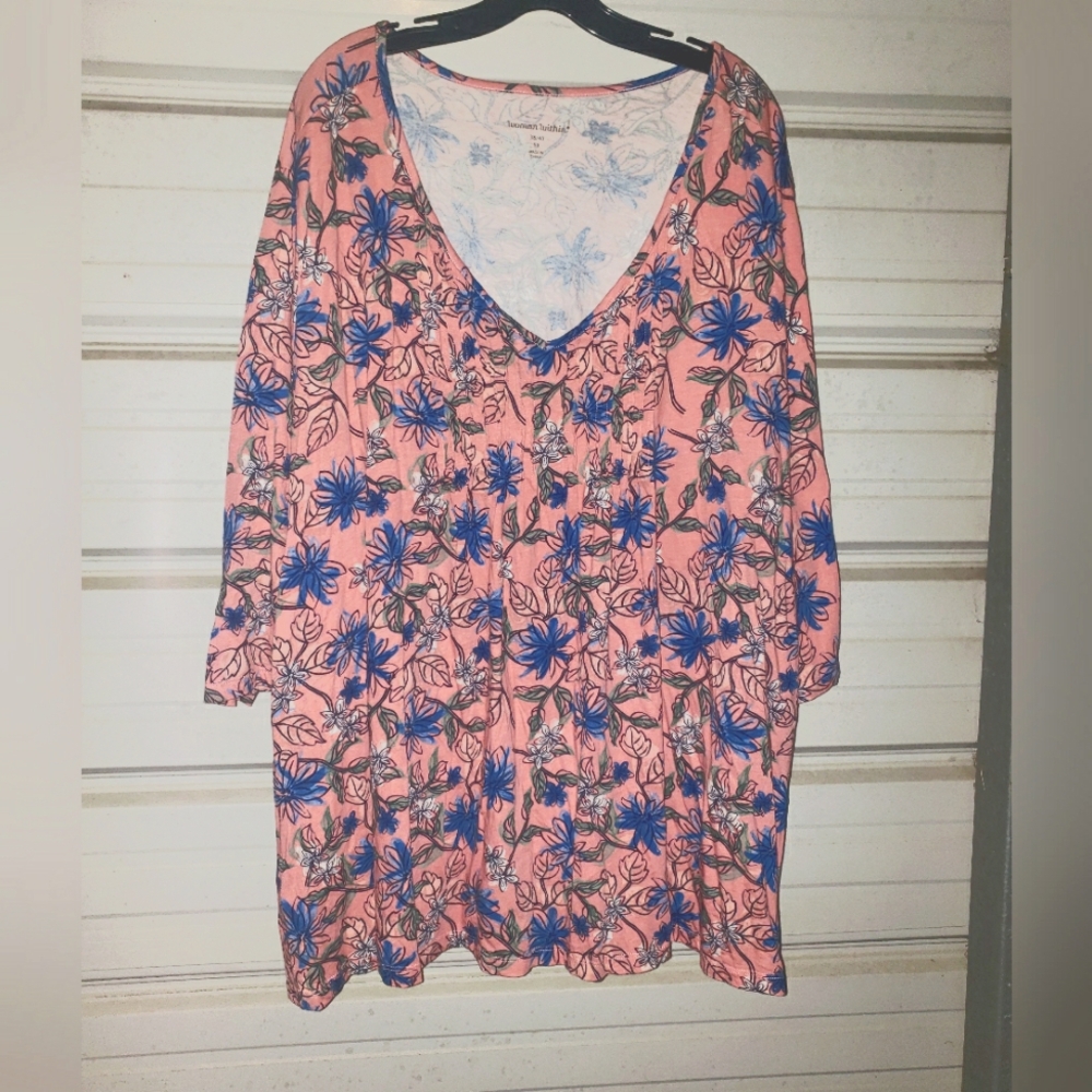 Plus Size 5x 38 40 Womens Pink Floral Spring top Knit Shirt